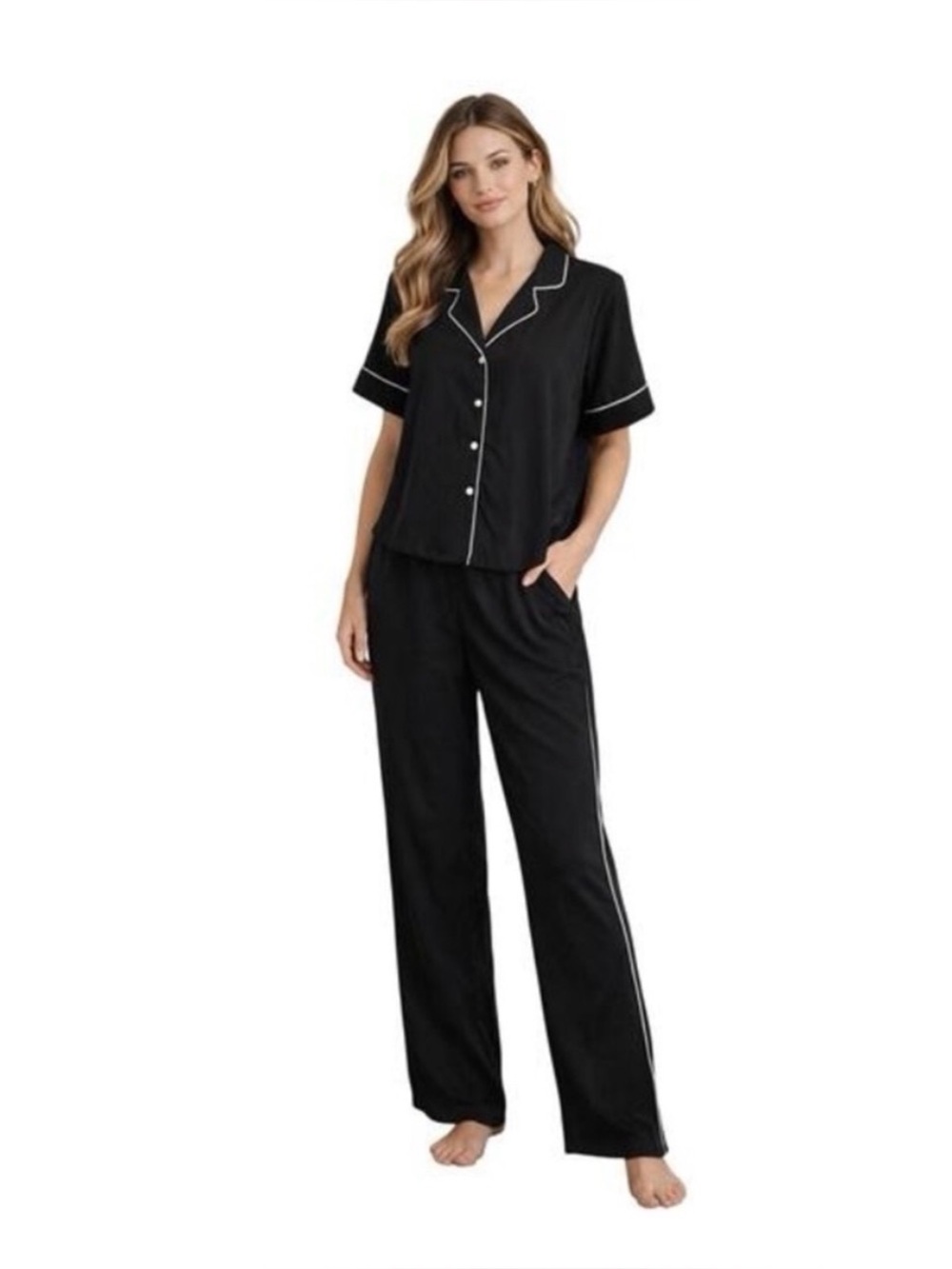 Jason Wu Wide Leg Black & White Cozy Soft  Pajama Set - Small